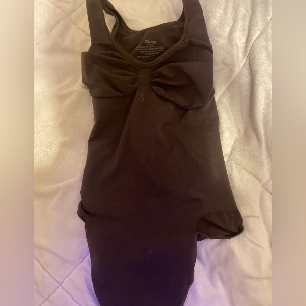 Brown SKIMS thong bodysuit